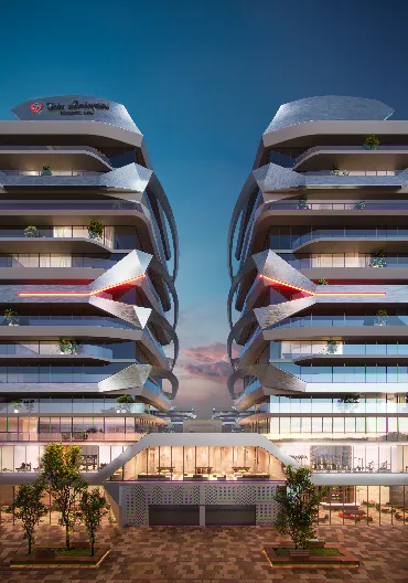 Tonino Lamborghini Residences, twin tower elevation, alternative crop